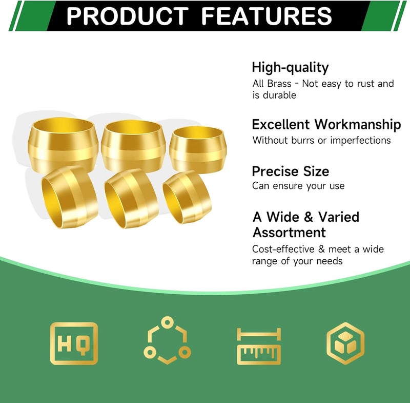 Japtend 325pcs Brass Compression Sleeves Ferrules Fittings Assortment Kit, 3/4" 5/8" 1/2" 3/8" 5/16" 1/4" 3/16" 1/8" 8 Sizes Air Hose Ferrules Kit of Air Water Fuel Oil Gas Tube Lines - Image 3